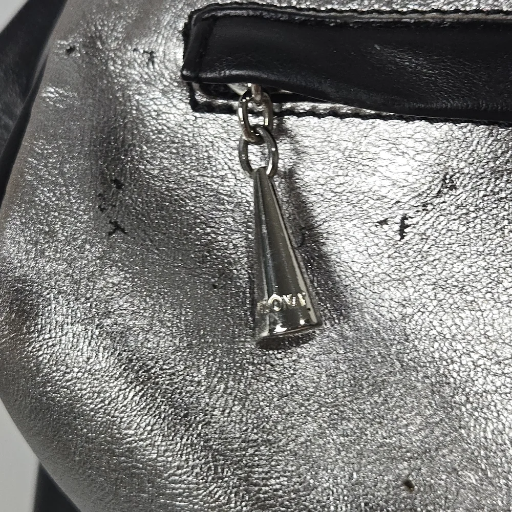 Silver and Black Leather Hobo Bag Purse